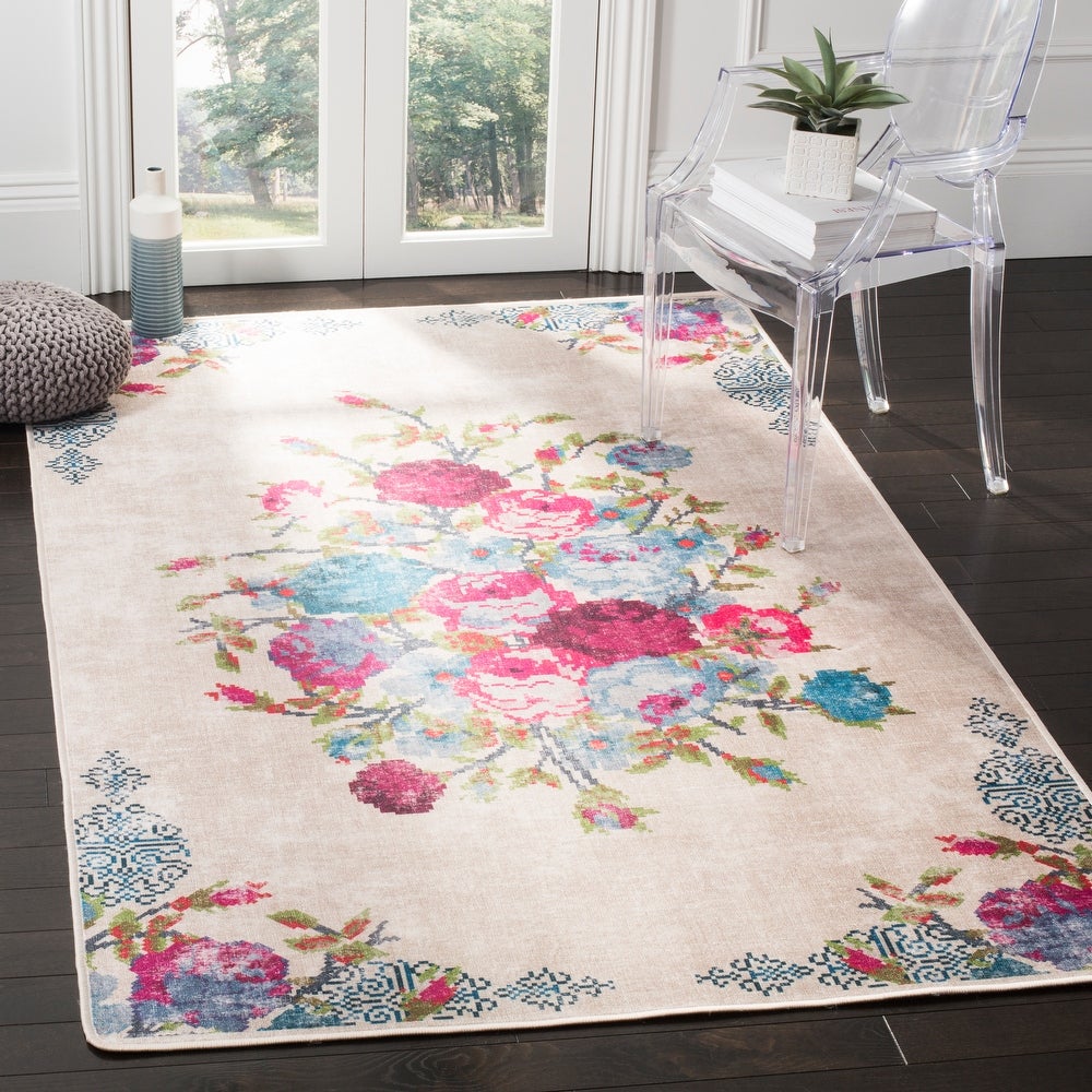 Daytona Rosann Graphic Floral Machine Washable Area Rug