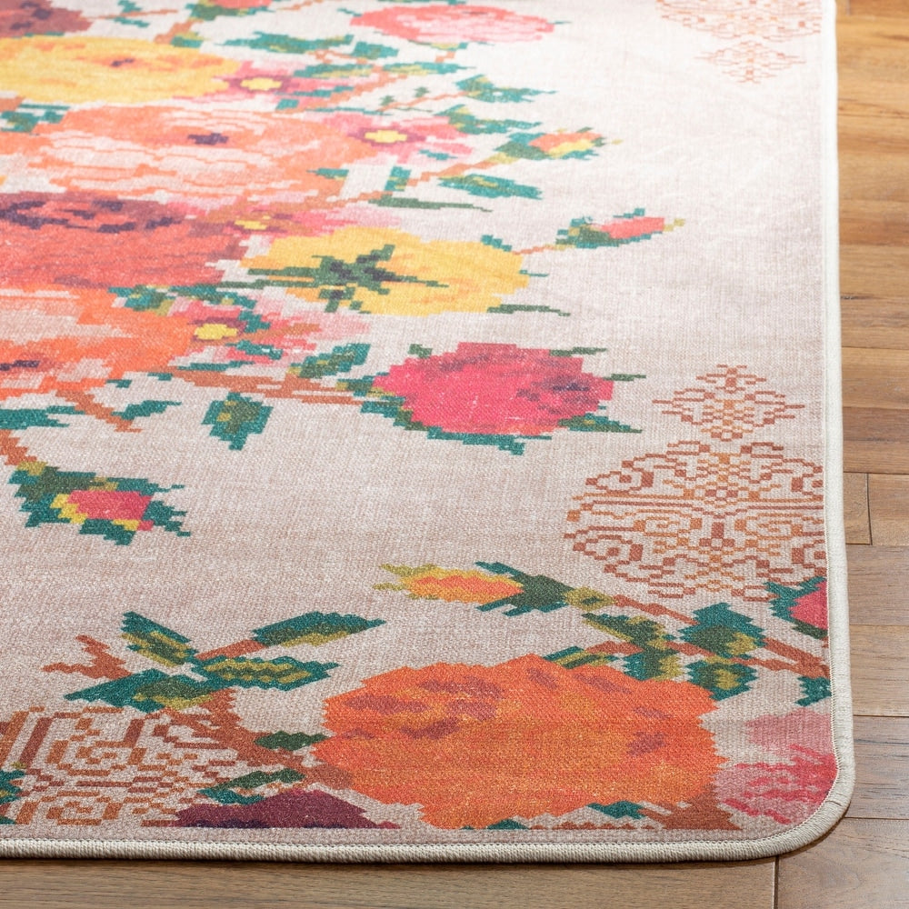 Daytona Rosann Graphic Floral Machine Washable Area Rug