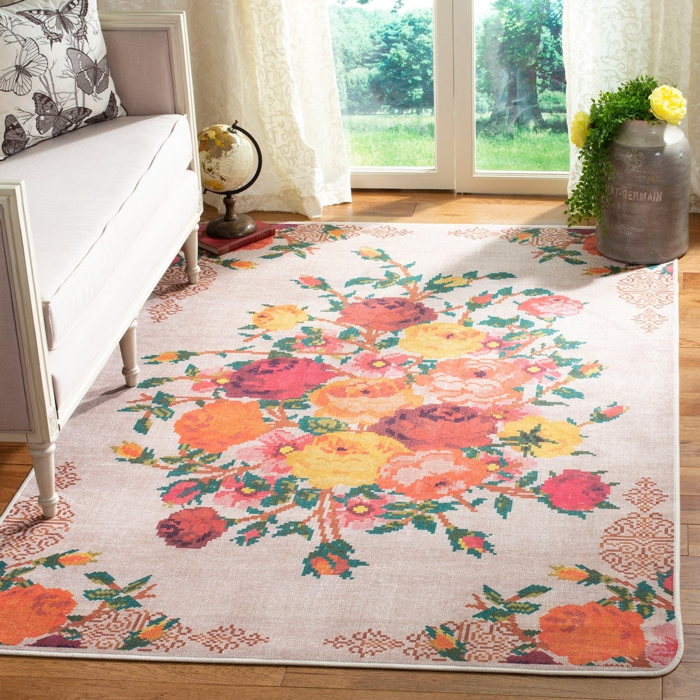 Daytona Rosann Graphic Floral Machine Washable Area Rug