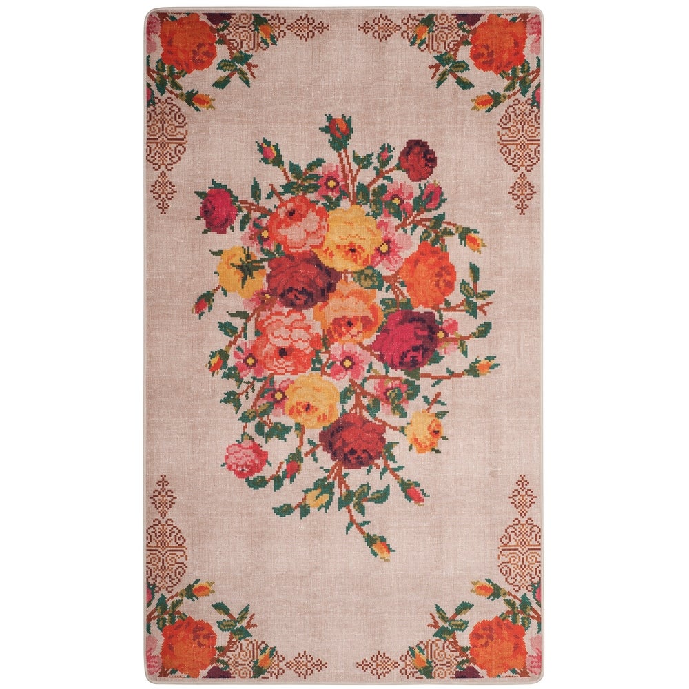 Daytona Rosann Graphic Floral Machine Washable Area Rug