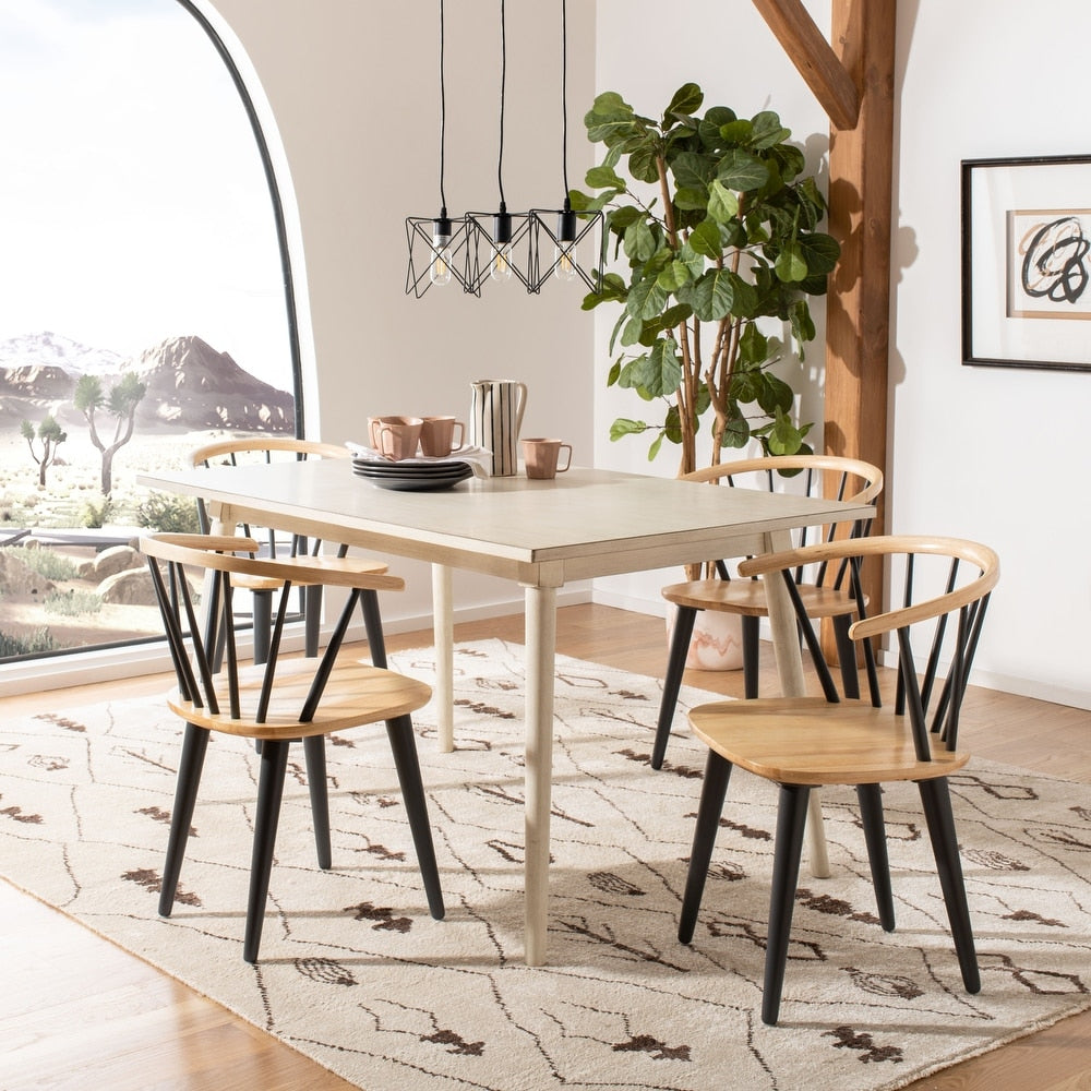 SAFAVIEH Dining Country Blanchard Natural / Grey Dining Chairs (Set of 2) - 21.3" x 20.5" x 29.9"