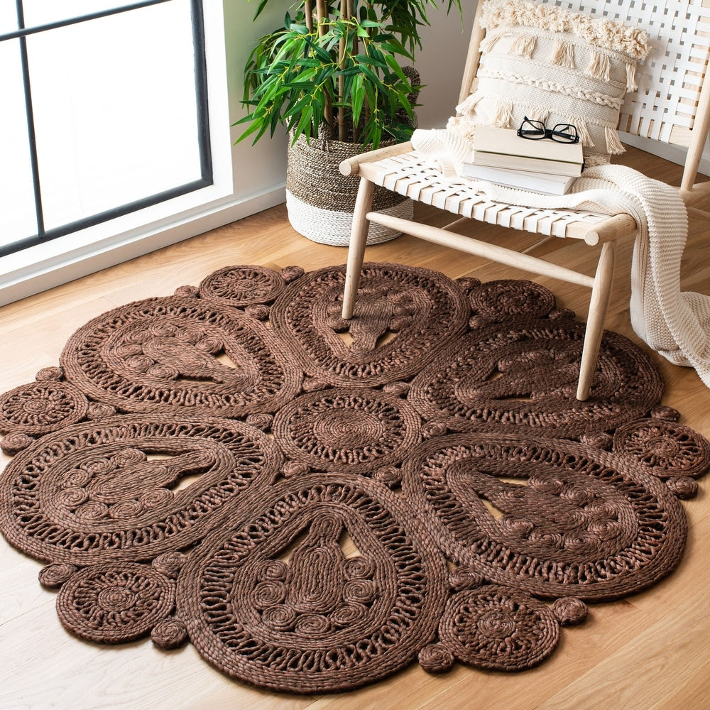 Handmade Natural Fiber  Floral Jute Area Rug