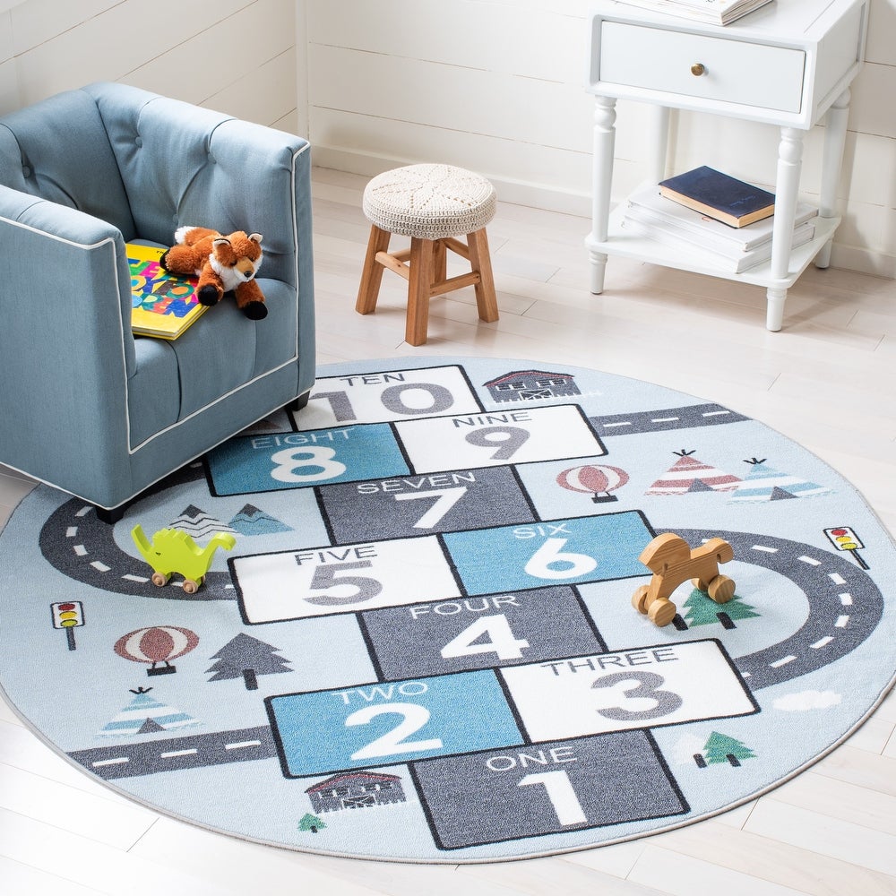 Kids Playhouse Arendine Hopscotch Machine Washable Area Soft Rug