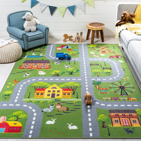 Kids Playhouse Estel Neighborhood Road Machine Washable Soft Rug
