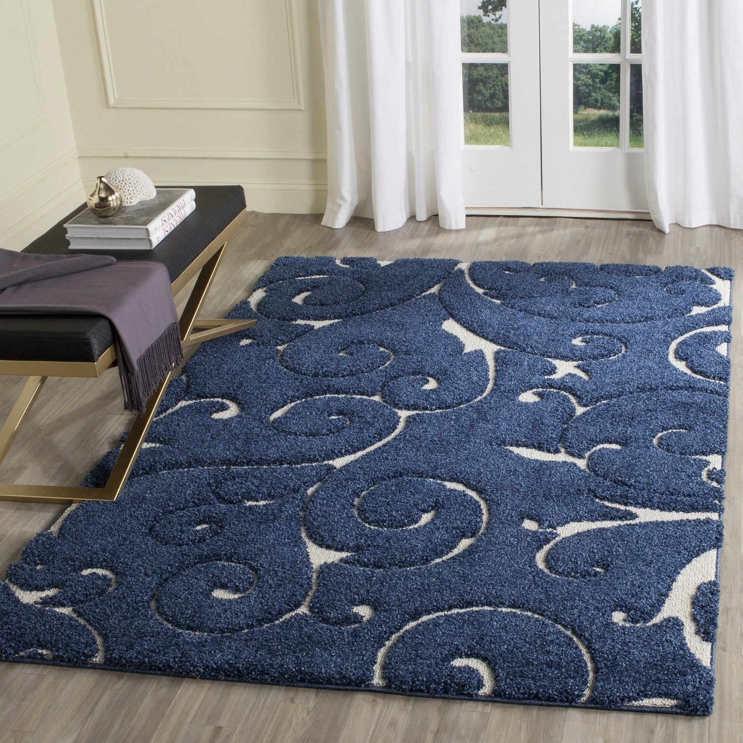 Premium Swirl Thick Plush Blue Area Shag Rug