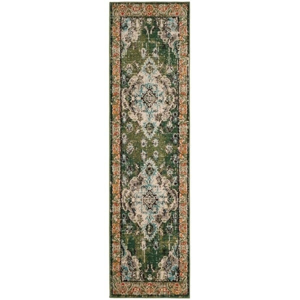 Distressed Forest Green Light Blue Soft Area Rug