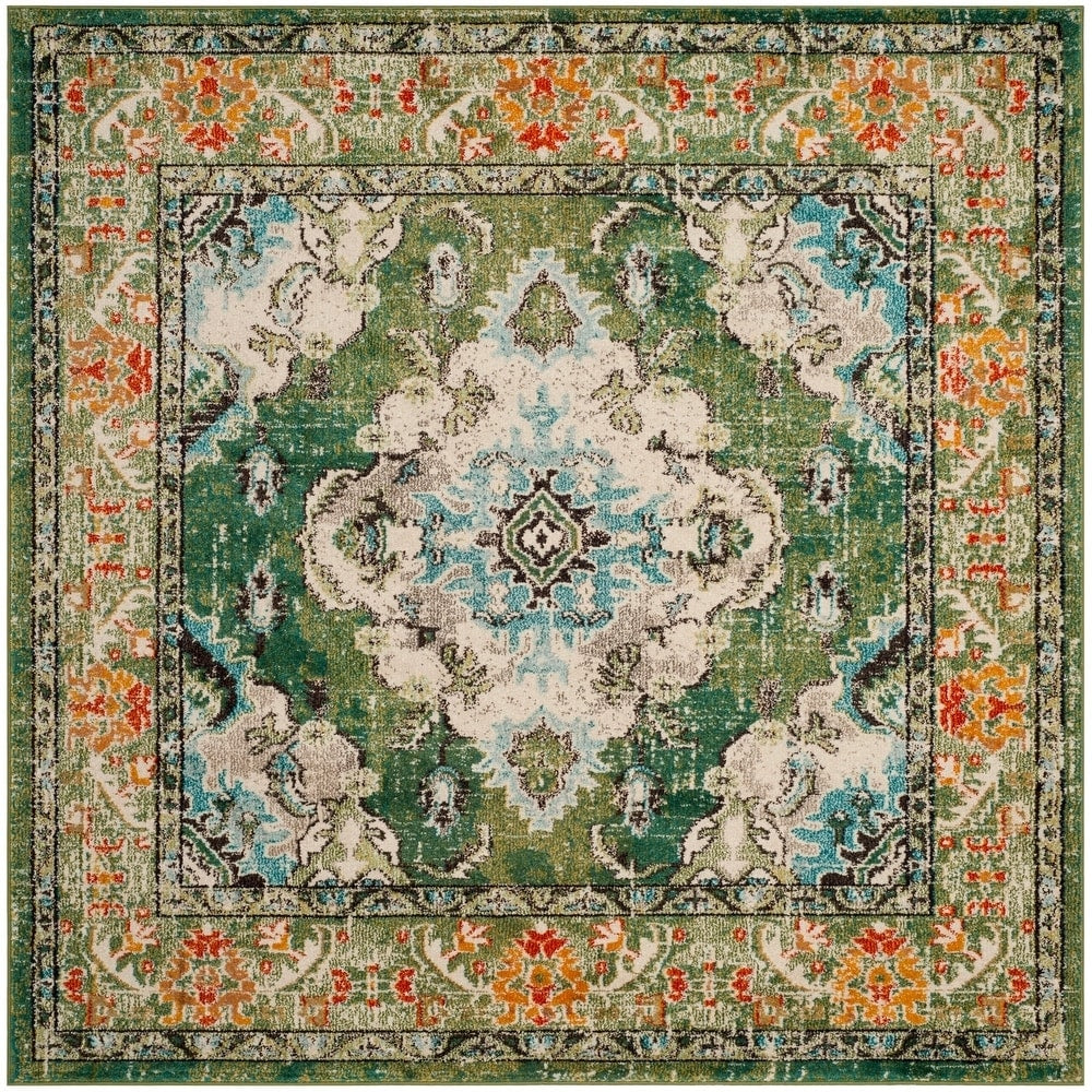 Distressed Forest Green Light Blue Soft Area Rug