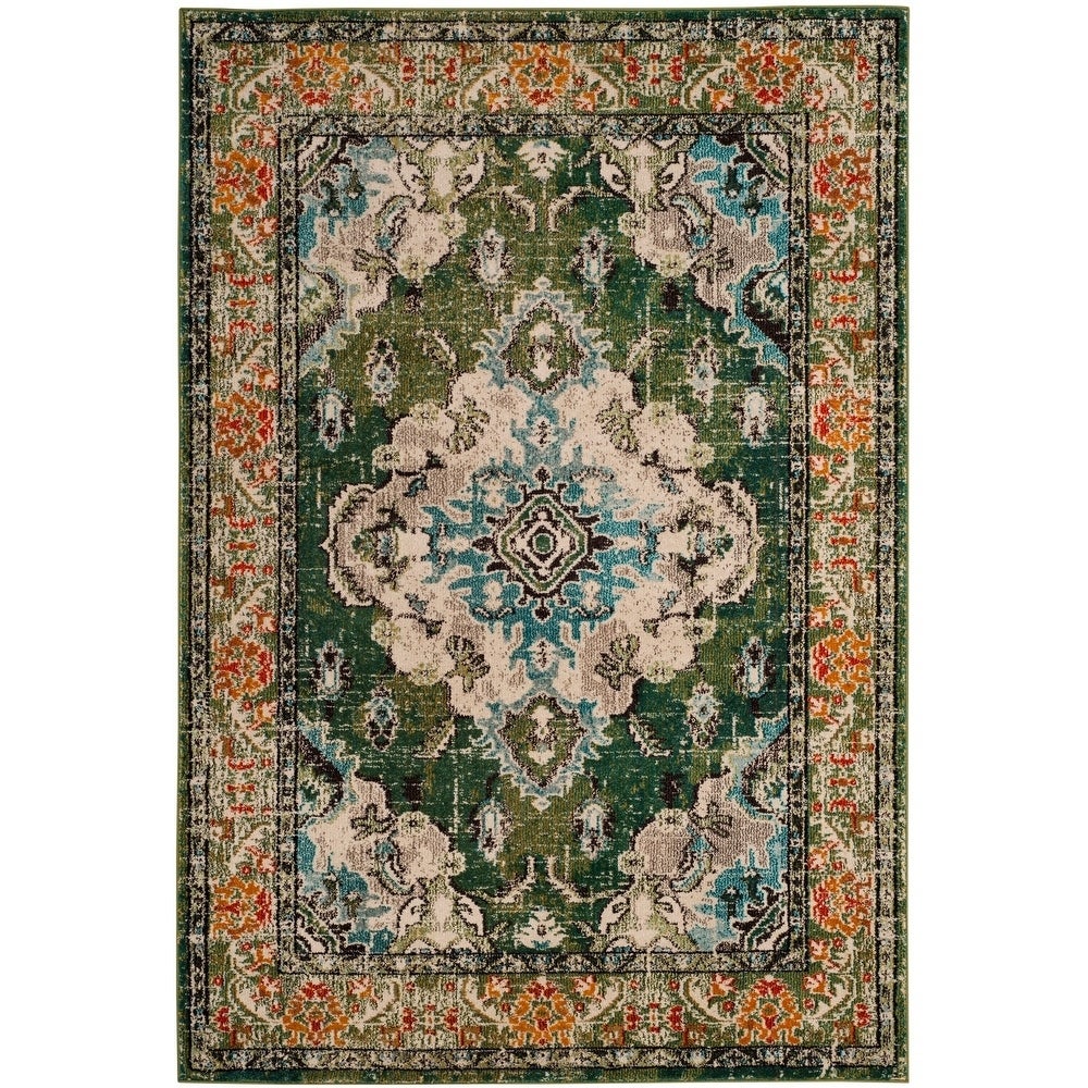 Distressed Forest Green Light Blue Soft Area Rug