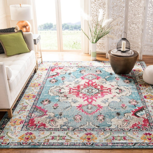 Distressed Light Blue Fuchsia Soft Area Rug