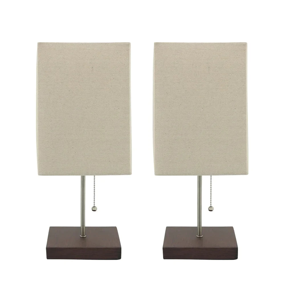 Set of 2 14" Wood Table Lamps, Brown 14"H - 6.0" x 6.0" x 14.0"