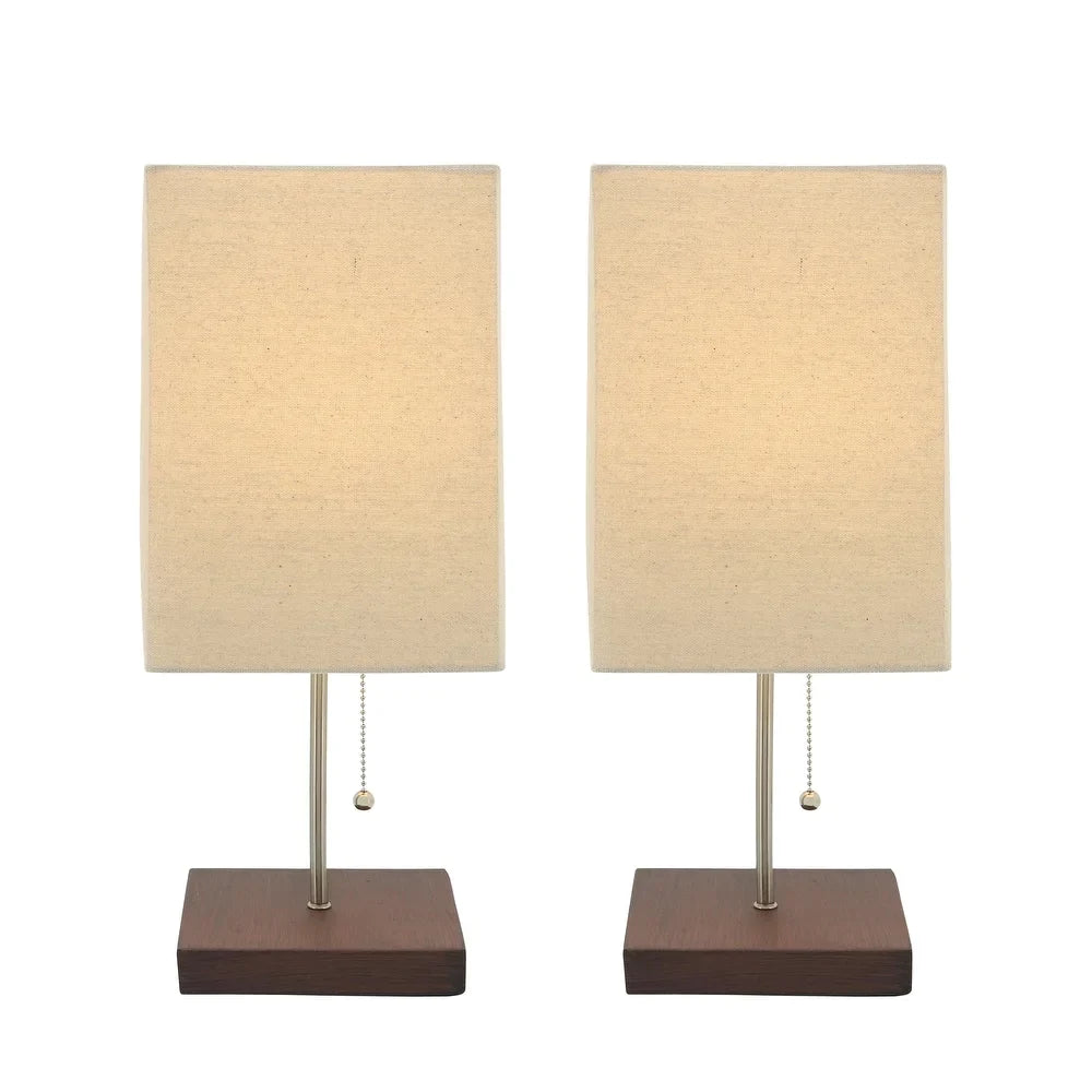 Set of 2 14" Wood Table Lamps, Brown 14"H - 6.0" x 6.0" x 14.0"