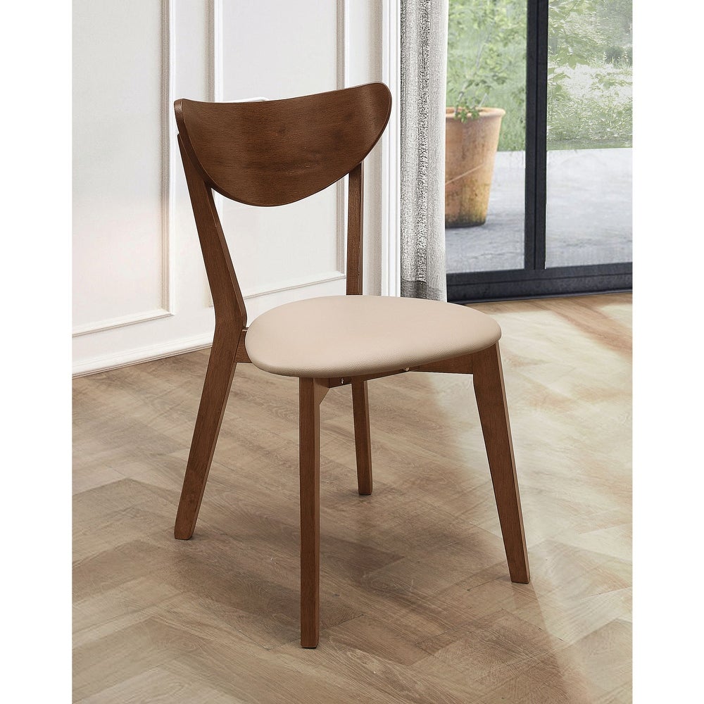 Set of 2 Dining Side Chairs in Beige and Chesnut