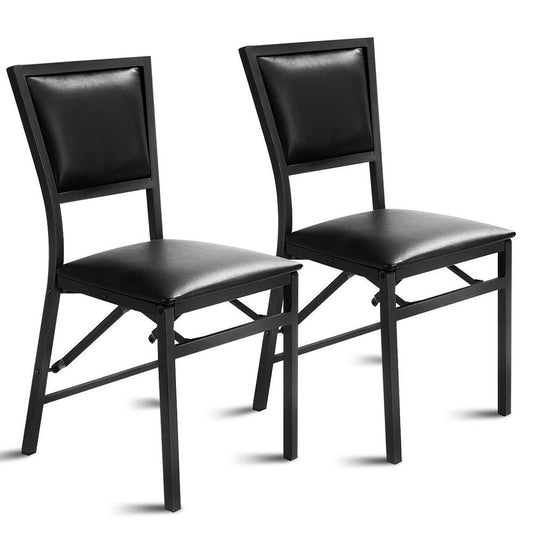 Set of 2 Folding Chairs Metal Chairs with Sponge Padded Backrest