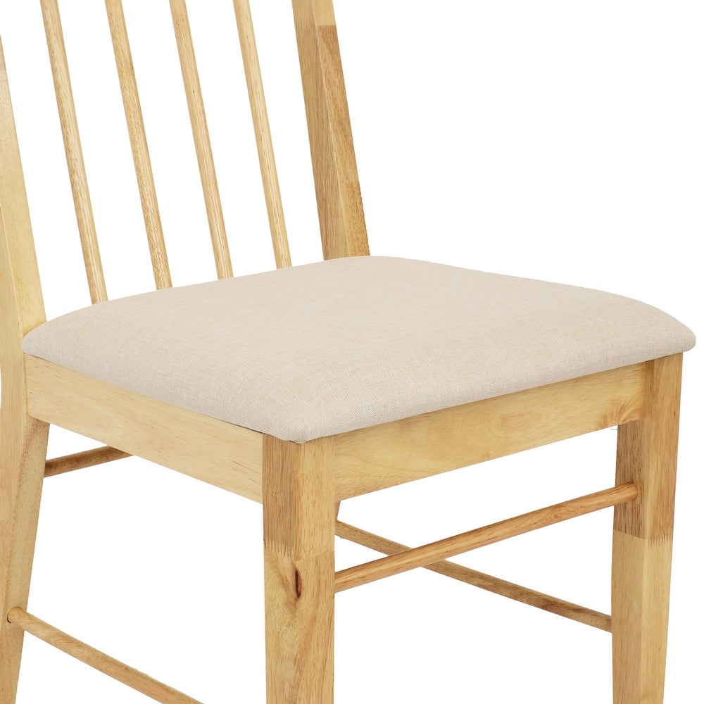 Set of 2 Slat-Back Dining Chairs - Natural with Beige Cushions