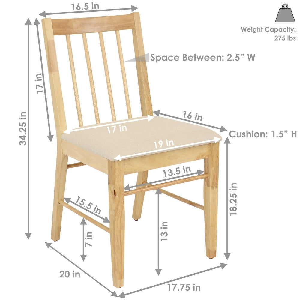 Set of 2 Slat-Back Dining Chairs - Natural with Beige Cushions