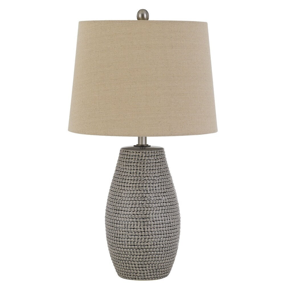 Set of Two 25" Taupe Weave Glazed Ceramic Table Lamps - Medium