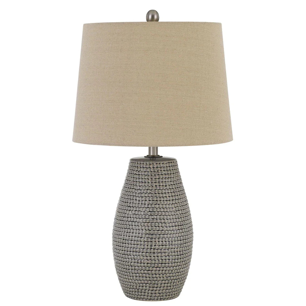 Set of Two 25" Taupe Weave Glazed Ceramic Table Lamps - Medium