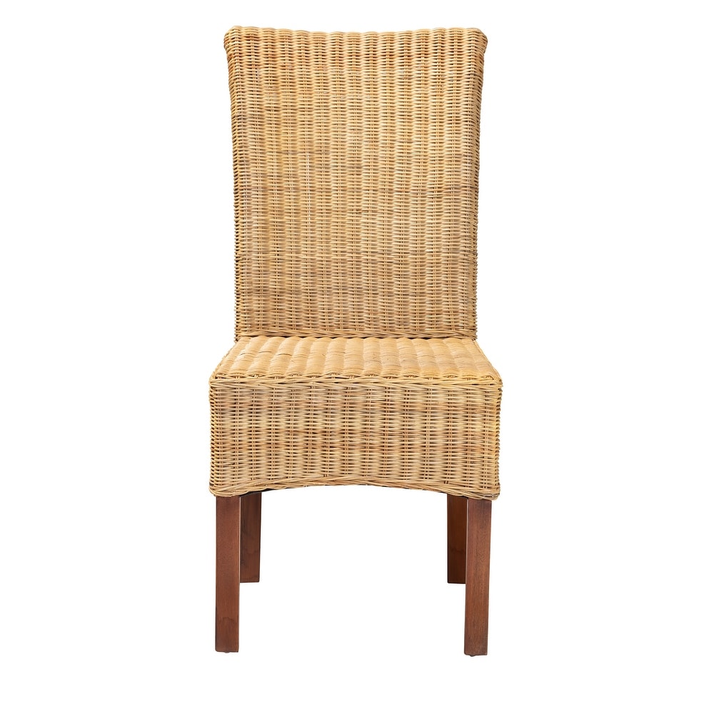 Shamara Modern Bohemian Natural Rattan and Mahogany Wood Dining Chair