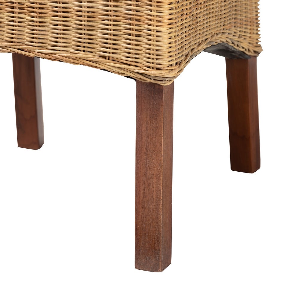 Shamara Modern Bohemian Natural Rattan and Mahogany Wood Dining Chair