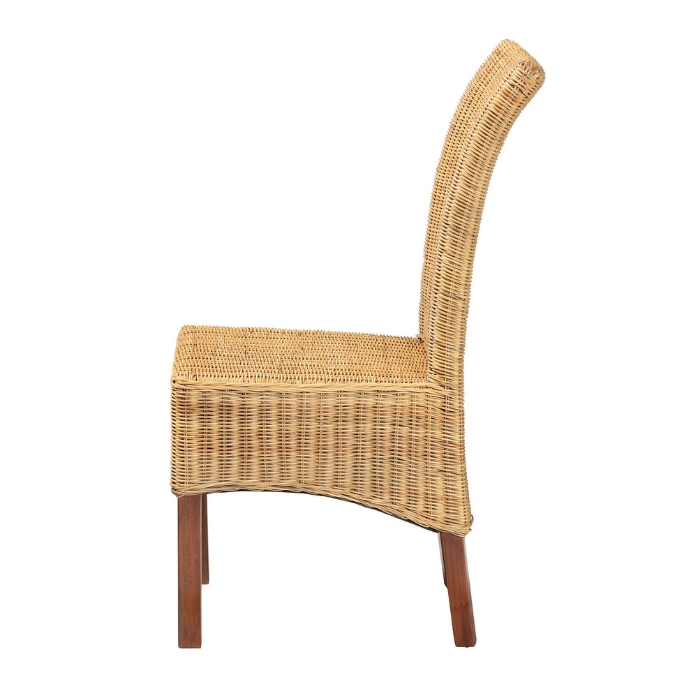 Shamara Modern Bohemian Natural Rattan and Mahogany Wood Dining Chair