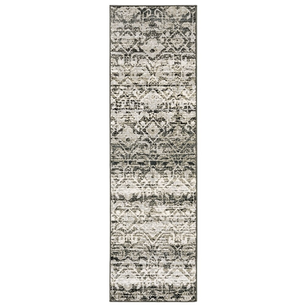 Burns Distressed Tribal Grey/ Ivory Soft Area Rug