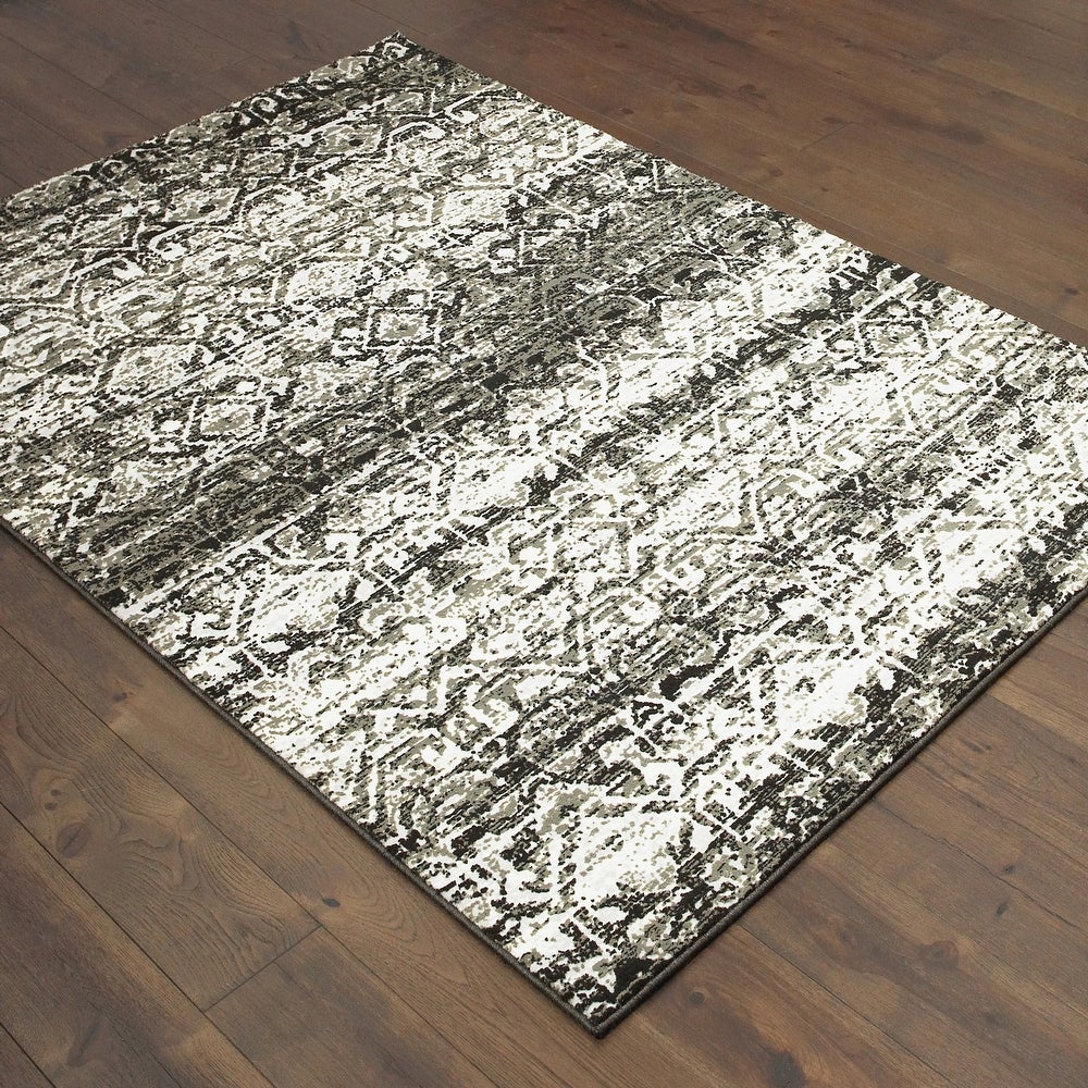 Burns Distressed Tribal Grey/ Ivory Soft Area Rug