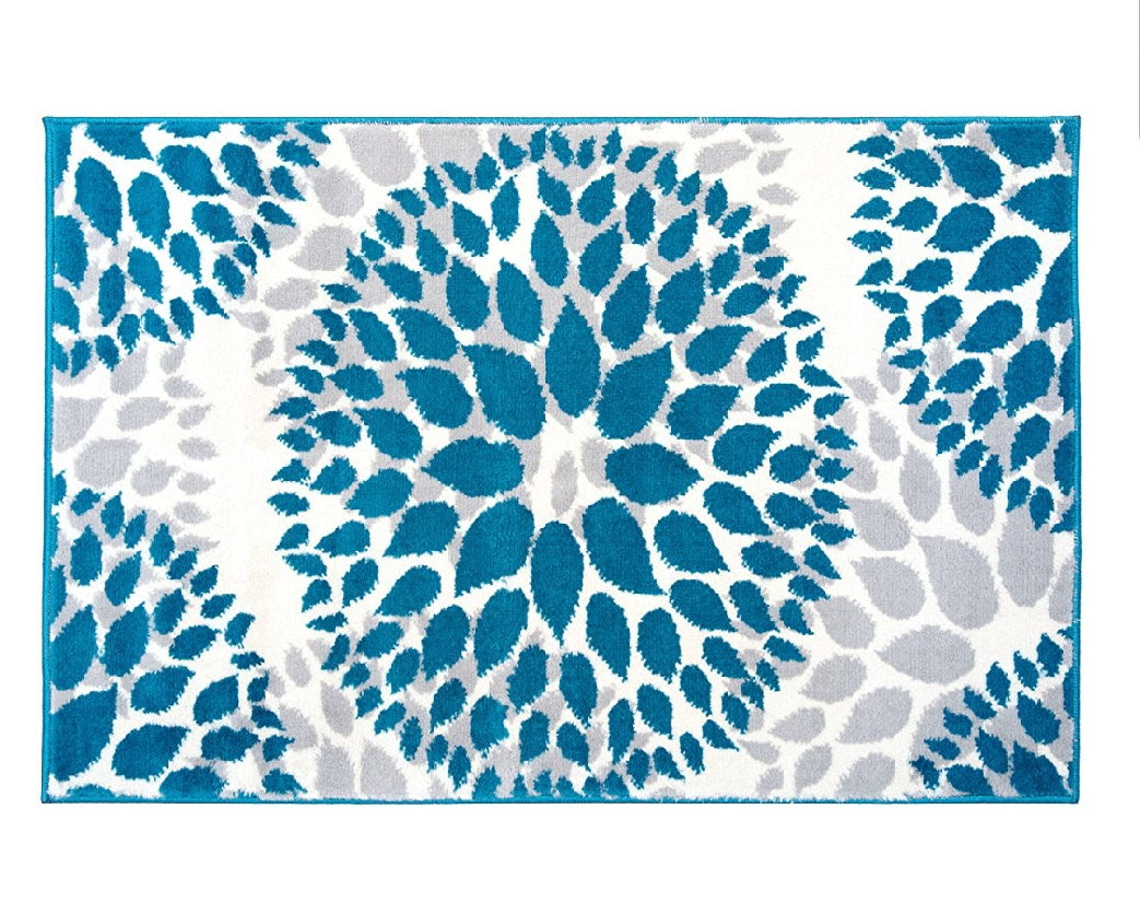 Floral Gray/Grey Turquoise Blue Area Rug