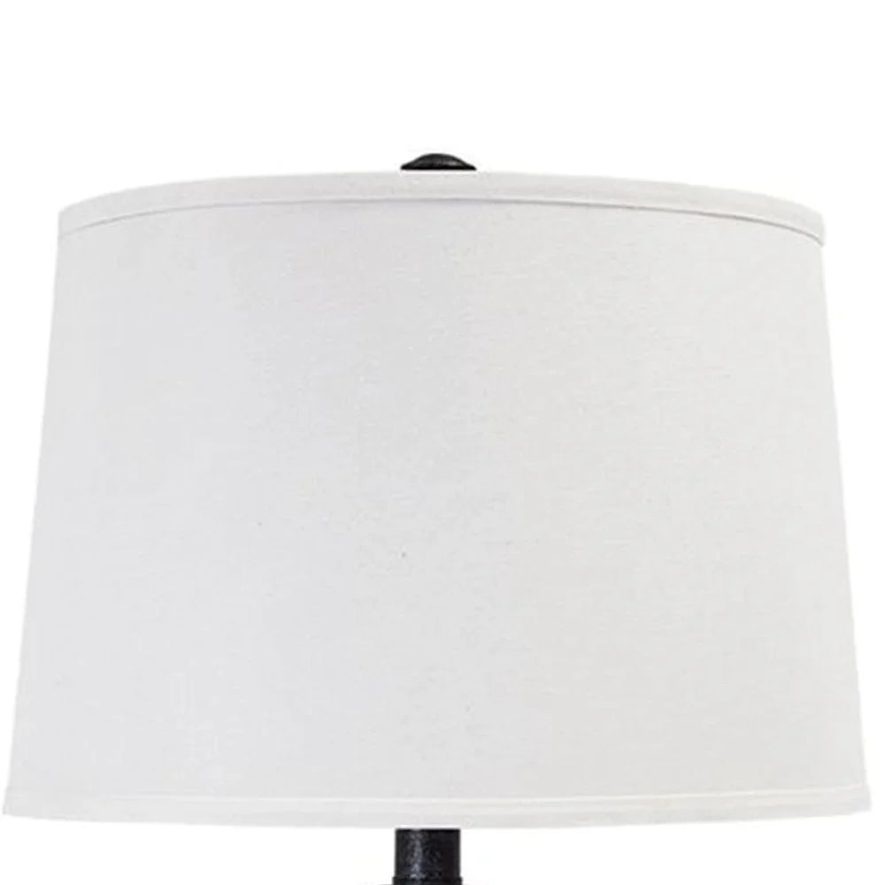 Smoky Glass Frame Table Lamp with Fabric Shade, Light Gray and Clear