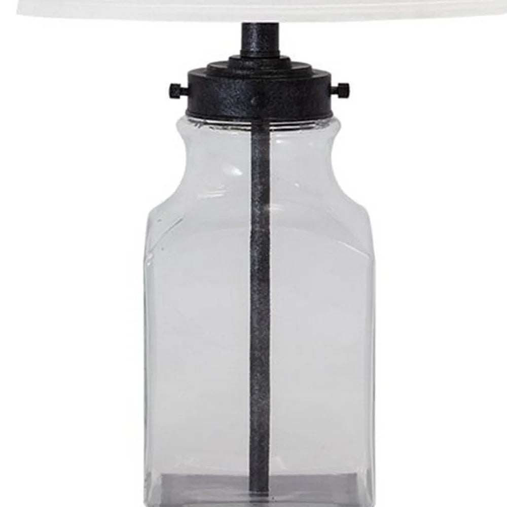 Smoky Glass Frame Table Lamp with Fabric Shade, Light Gray and Clear