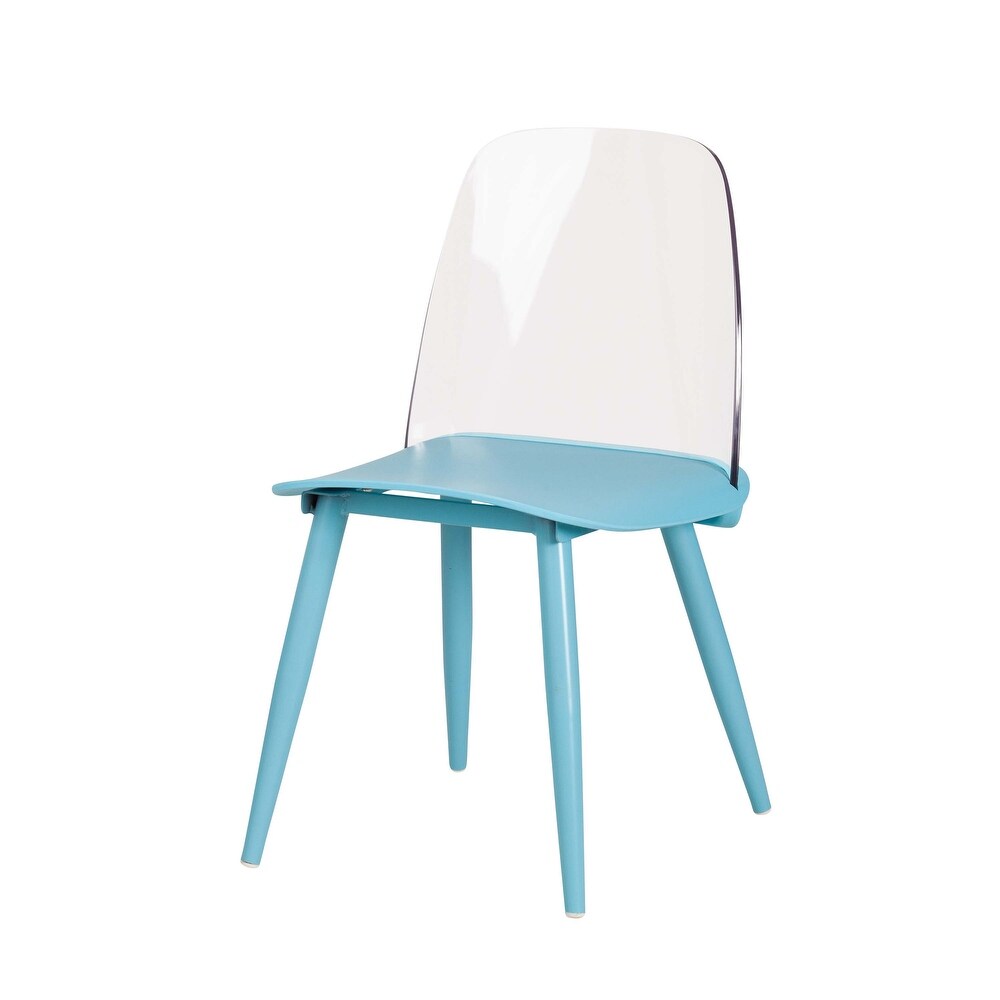 SoCo Chair in Blue - Transparent Clear Seat Back - Dining Table Size Standard