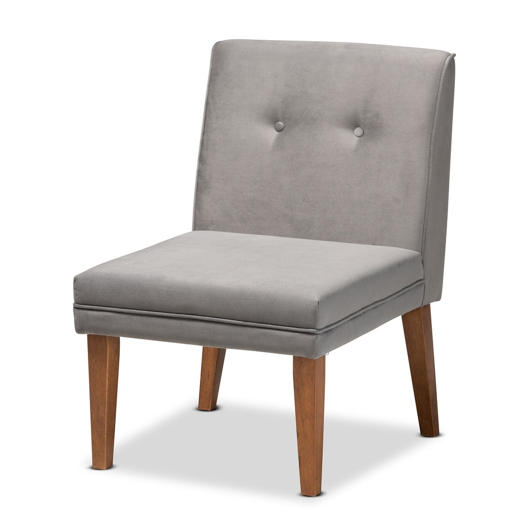 Stewart Mid-Century Velvet Upholstered Wood Dining Chair-Grey