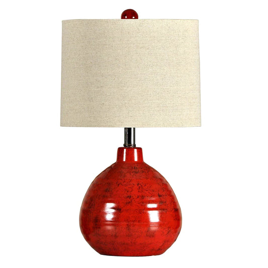 StyleCraft Cameron Ceramic Apple Red Table Lamp - White Linen Shade