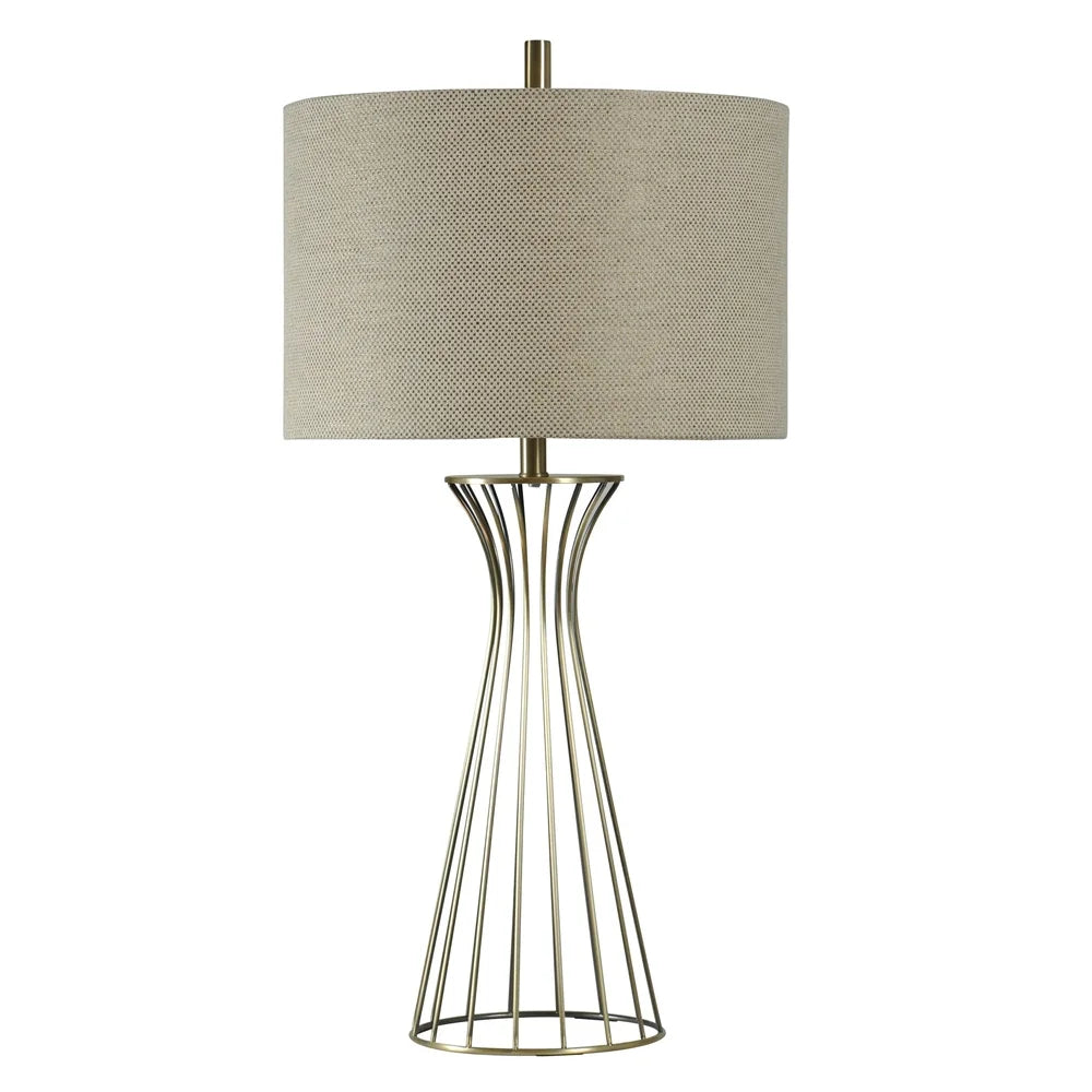 StyleCraft Antique Brass Table Lamp - Beige Hardback Fabric Shade