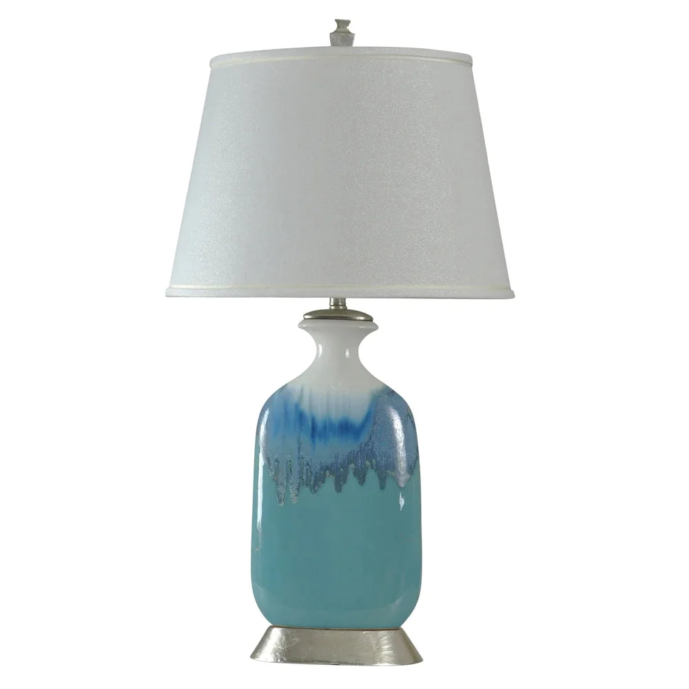 StyleCraft Beach Grove Ceramic Blue Glaze Table Lamp - White Hardback Fabric Shade