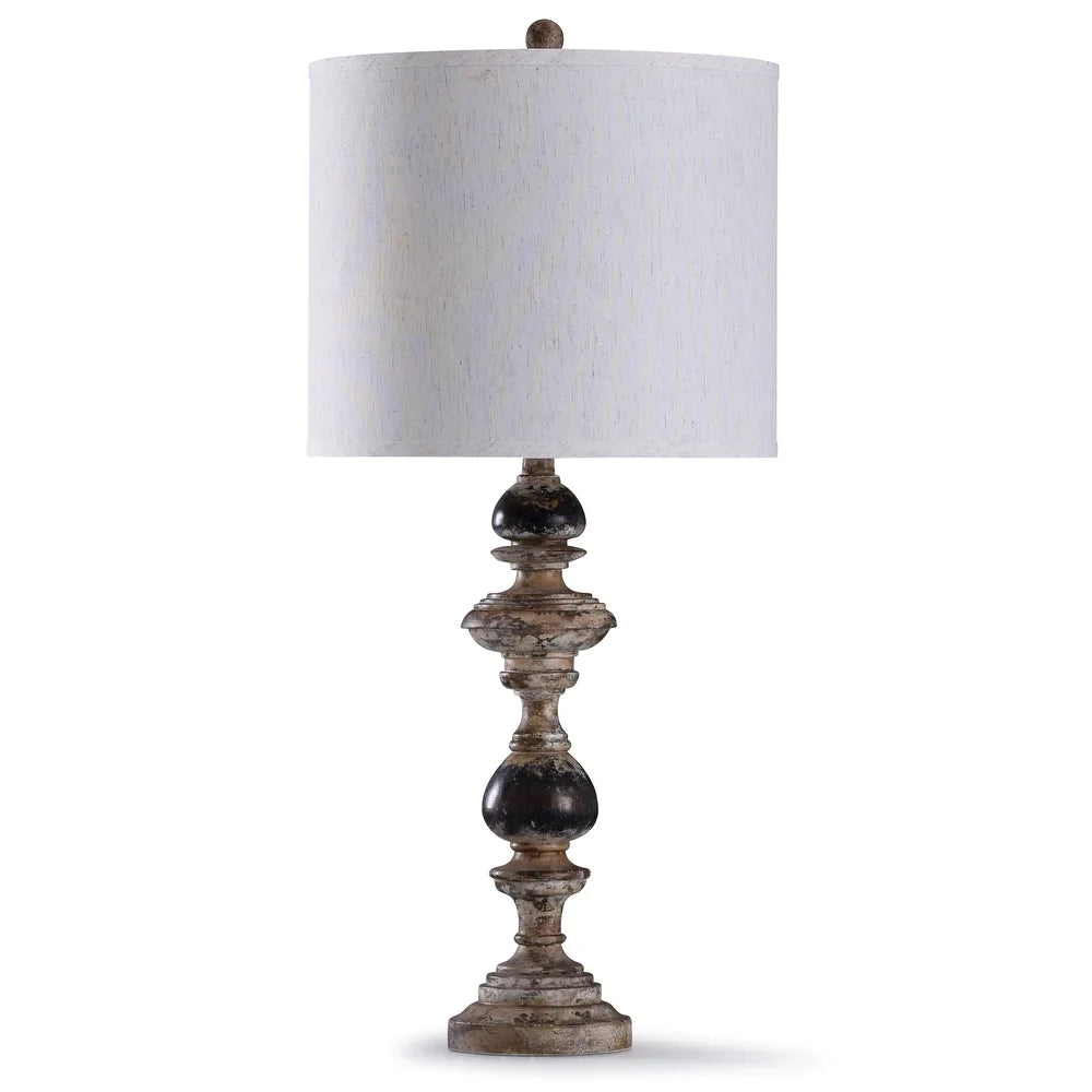 StyleCraft Bishop Weathered Natural Spindle Table Lamp with Cream Drum Shade