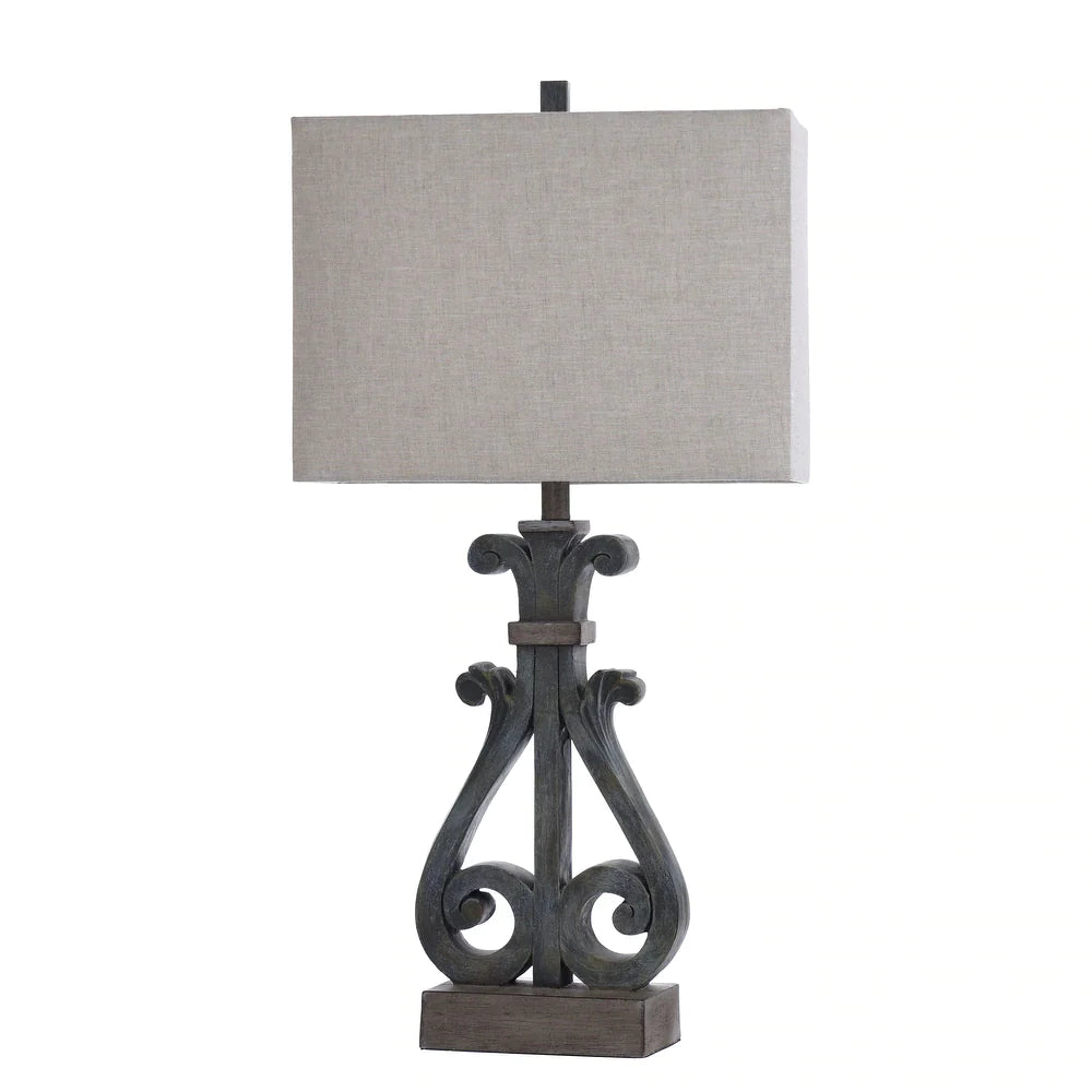 StyleCraft Brampton Distressed Blue Open Scroll Design Table Lamp with Oatmeal Rectangle Shade