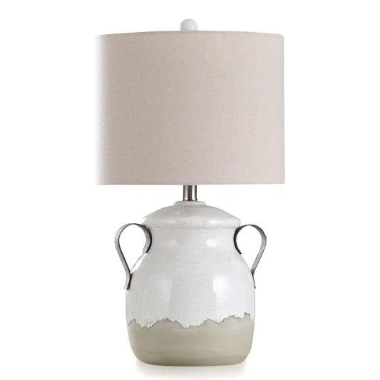 StyleCraft Crackle Cream - Cracked Egg Shell Ceramic Body Table Lamp With Two Metal Handles