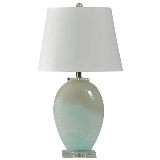 StyleCraft Frosted White and Blue Glass and Clear Crystal Table Lamp
