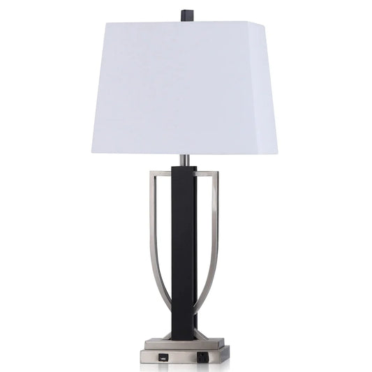 StyleCraft Gavin Brushed Steel Metal and Black Wood Table Lamp