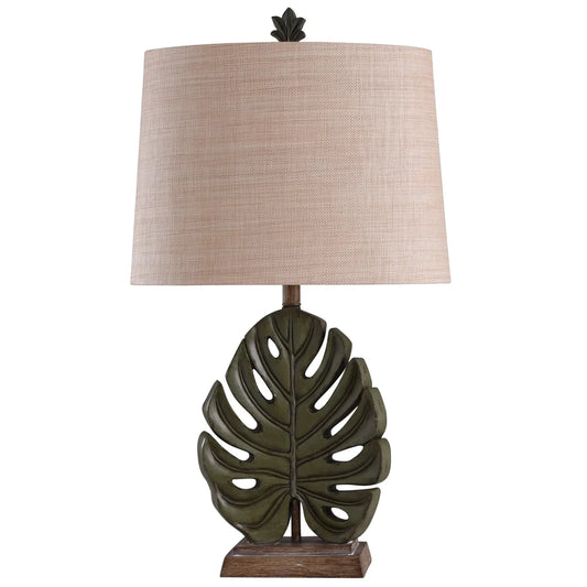 StyleCraft Islama Dora Green and Brown Table Lamp - Beige Shade