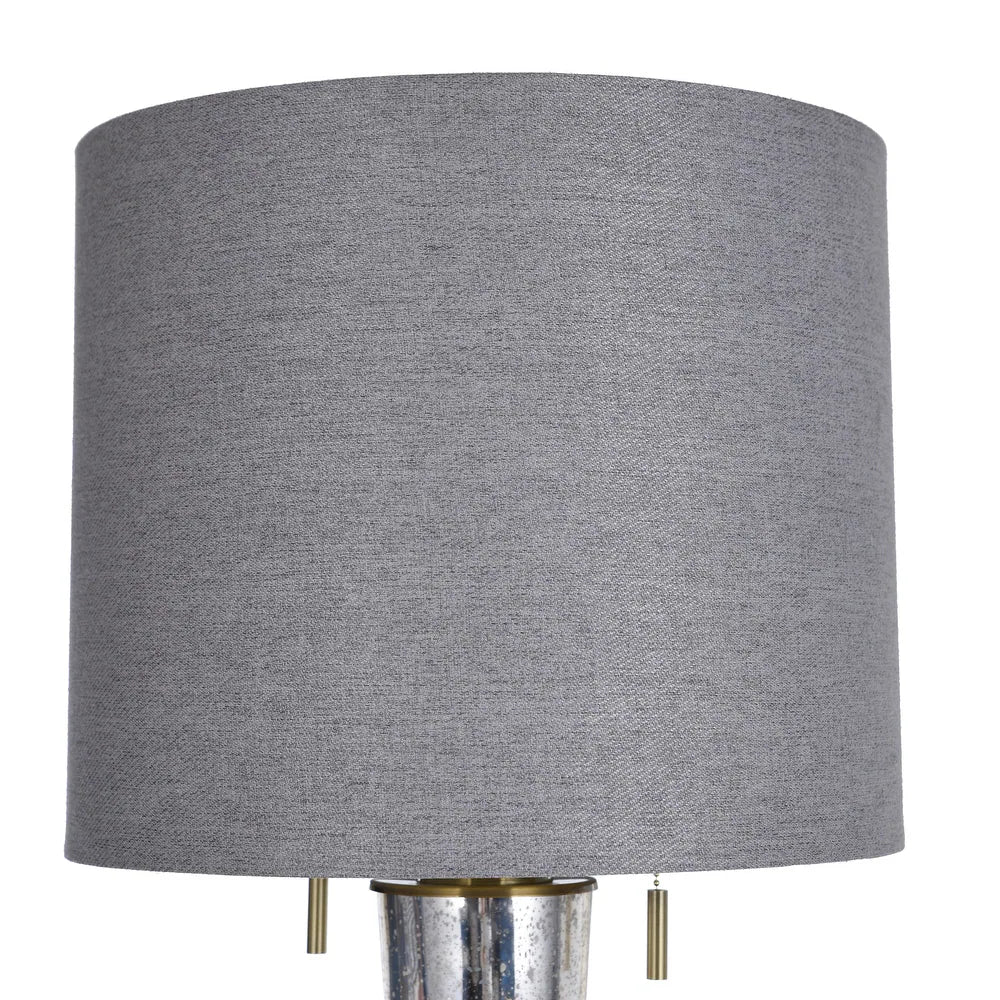 StyleCraft Jasper Chrome Transitional Pillar Design Glass Body Table Lamp with Light Grey Fabric Shade