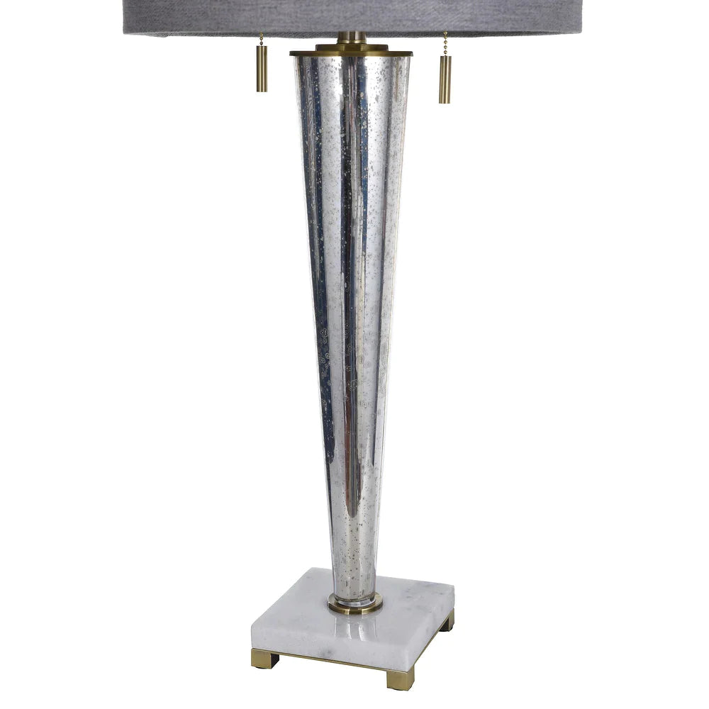 StyleCraft Jasper Chrome Transitional Pillar Design Glass Body Table Lamp with Light Grey Fabric Shade