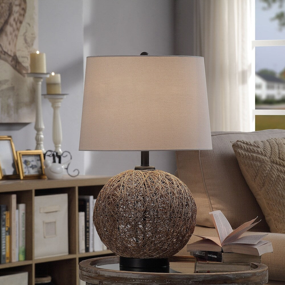 StyleCraft Natural Rope Table Lamp - Beige Hardback Fabric Shade