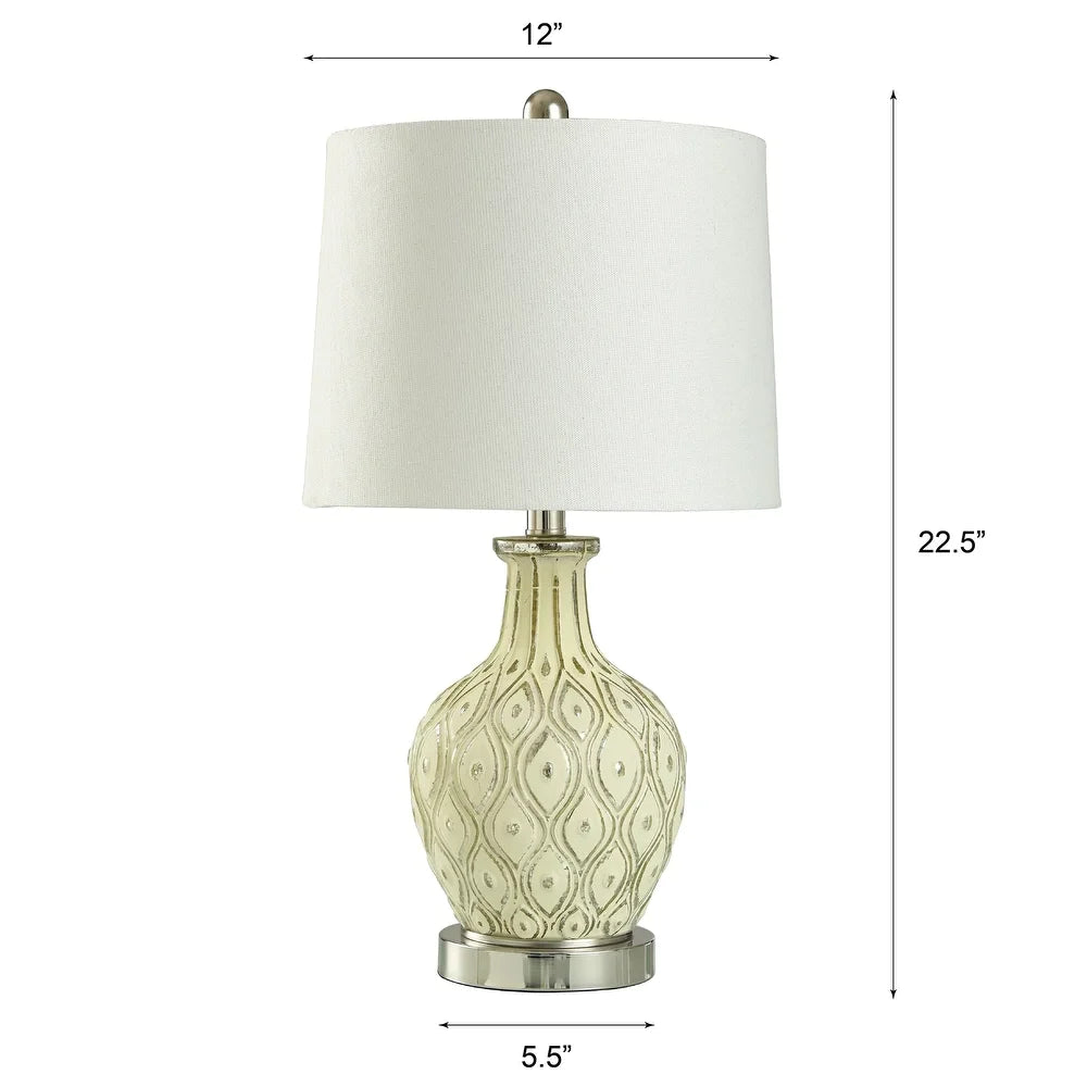 StyleCraft Tabitha Distressed Off White Cream and Chrome Table Lamp - White with Glitter Shine Shade