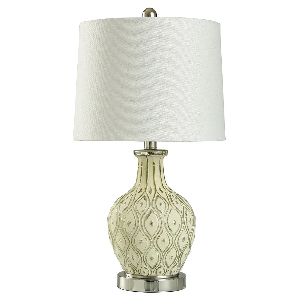 StyleCraft Tabitha Distressed Off White Cream and Chrome Table Lamp - White with Glitter Shine Shade