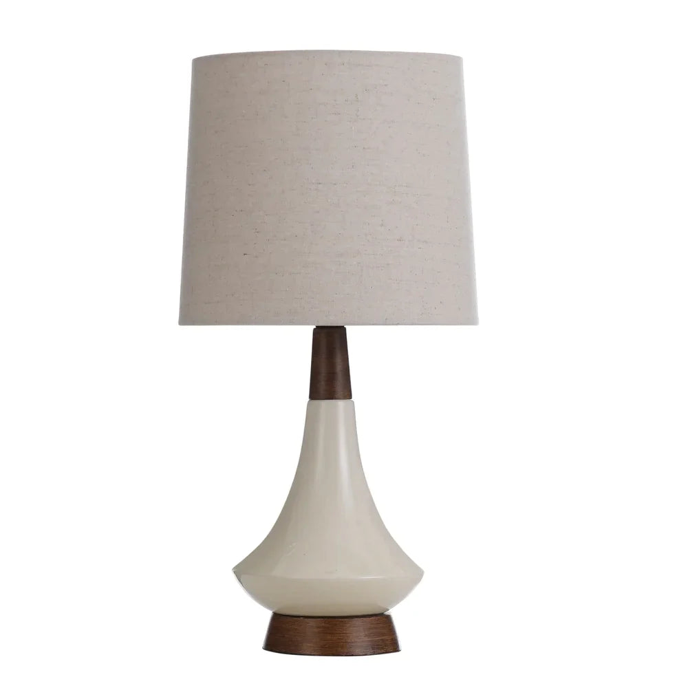 Poly Resin & Ceramic Table Lamp - Faux Wood, Cream Finish - White Hardback Styrene Shade