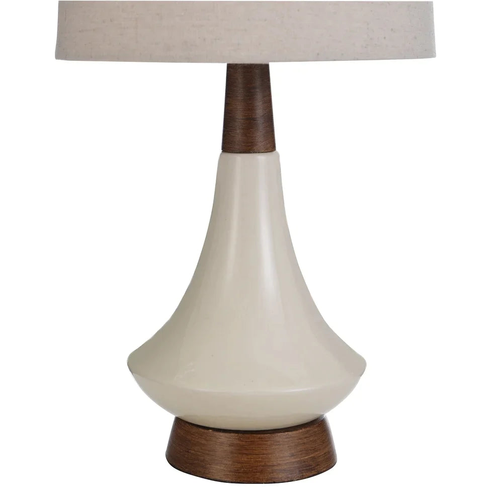 Poly Resin & Ceramic Table Lamp - Faux Wood, Cream Finish - White Hardback Styrene Shade