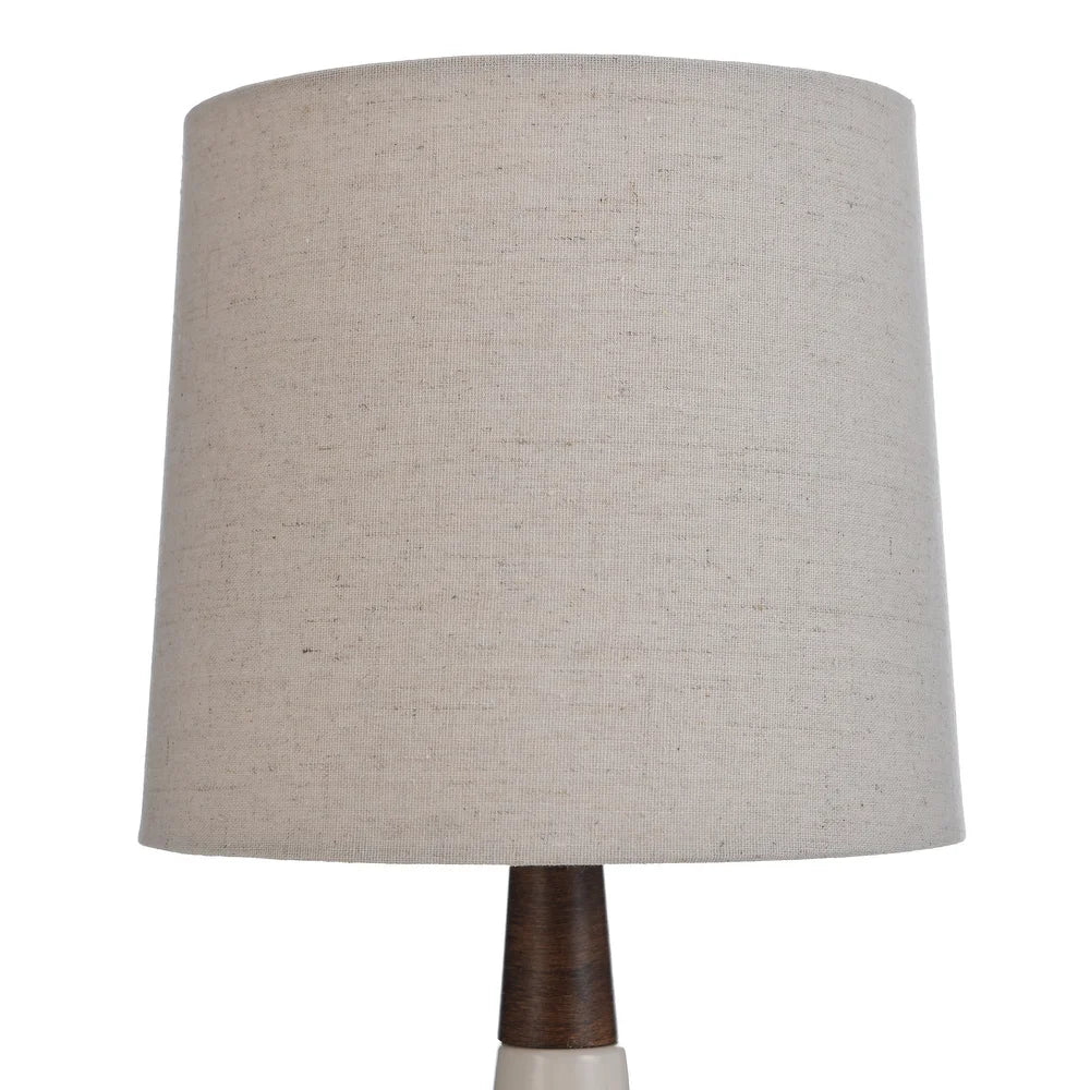 Poly Resin & Ceramic Table Lamp - Faux Wood, Cream Finish - White Hardback Styrene Shade