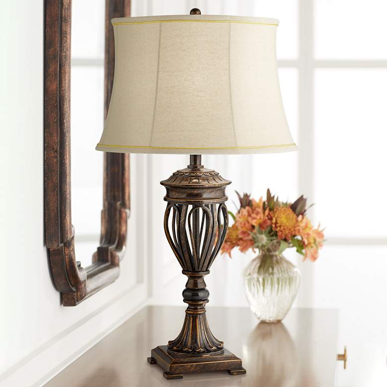 Traditional Bronze Open Urn Base Table Lamp