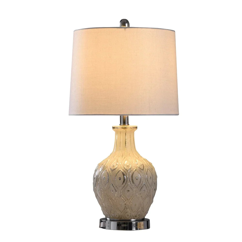 StyleCraft Tabitha Distressed Off White Cream and Chrome Table Lamp - White with Glitter Shine Shade